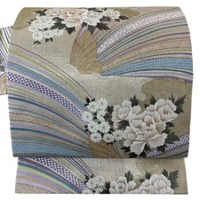 JAPANESE NAGOYA OBI SILVER PURE SILK BB0715