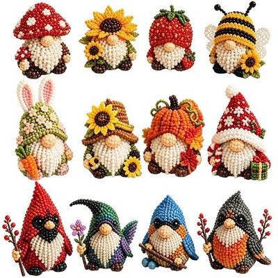 3D Beaded Kit, Cute Gnome Beading Craft Set,Handmade Bead Art Mosaic DIY Decor