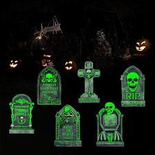 6 Pack Halloween Glow in The Dark Tombstones Decorations, 17   10" Light Up Gr...