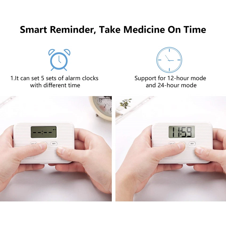 New Portable Medication Organizer Pill Box Reminder Alarm 6 Compartments Locking - Image 3 of 4