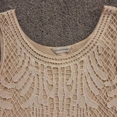 Christopher & Banks Tank Top Womens Medium White Crochet Lace Lined FLAW