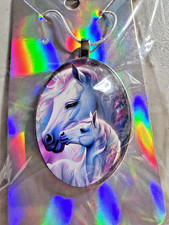 Oval Unicorn and Child Necklace with Silver Plated Snake Chain