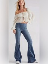 Free People Penny Pull On Flare Leg Bell Bottom Jeans Waist Size 31" Inseam 34"