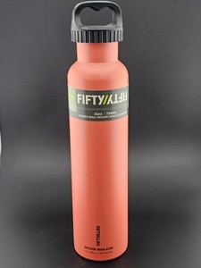 Fifty/Fifty 25oz Vacuum Insulated Stainless Steel Water Bottle Coral Red w/ Lid