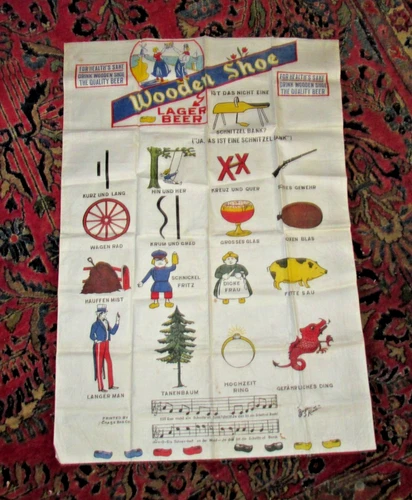 Vintage Wooden Shoe Beer PROMO FABRIC Sign Very Rare Brewing Co. Minster, Ohio