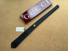 GUCCI MEN'S BLACK SILK TIE GOLD BEE EMBROIDERED MADE IN ITALY NWT