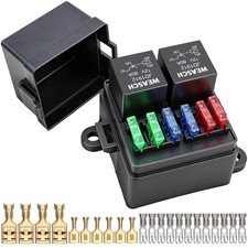 12V 6 Way Fuse Relay Box, 2 Relays and 6 ATC/ATO Blade Fuses, 4-Pin 80A Relay Bl