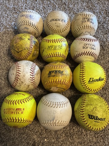 One Dozen Assorted 12 Inch Softball Practice Balls