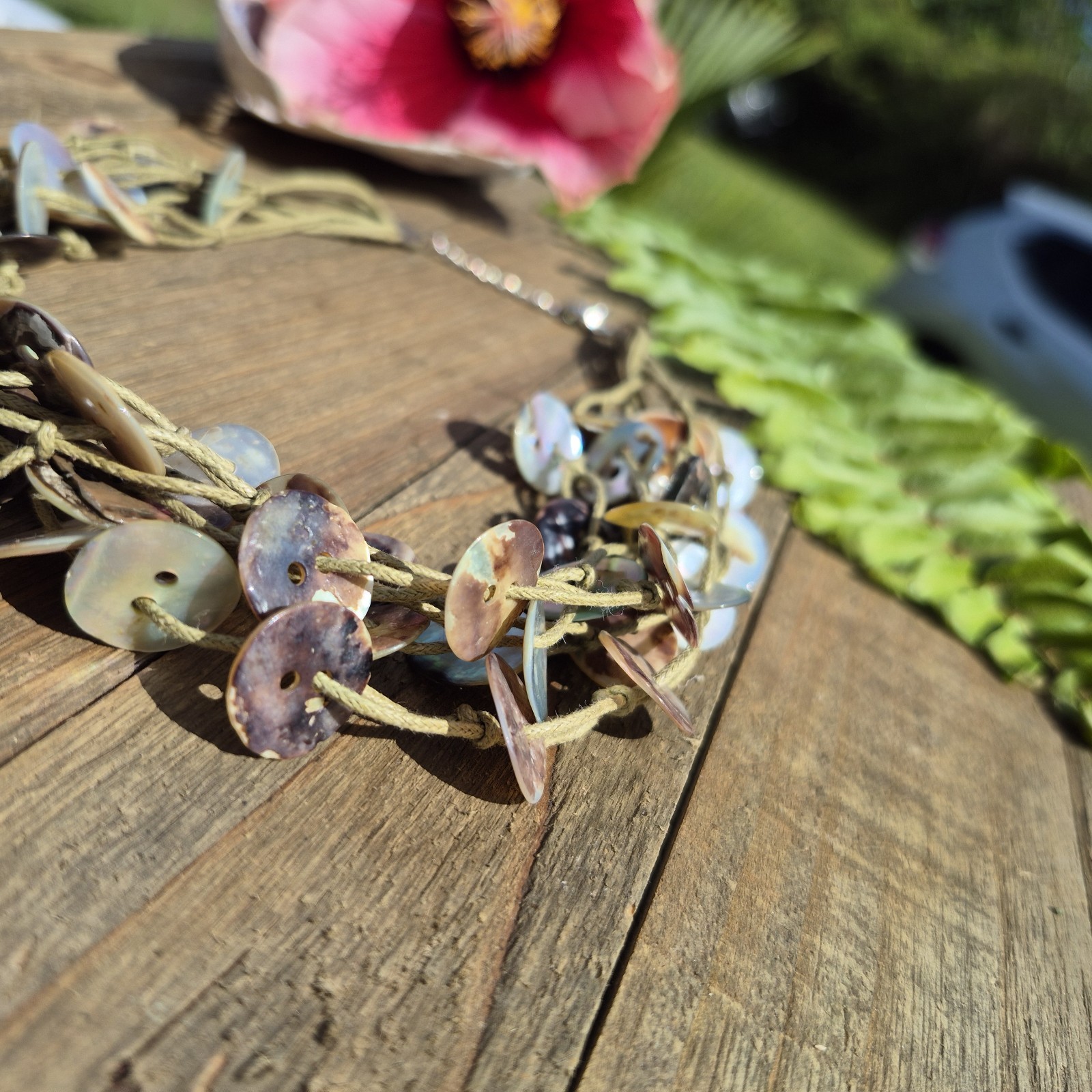 Handmade Multi-Strand Shell Button Cord Necklace … - image 4