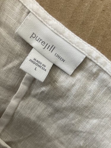 Pure Jill Linen Top L White Boxy Dropped Shoulder Lagenlook Pullover Shirt - Picture 4 of 6