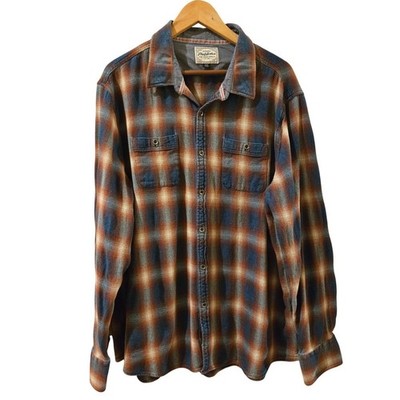 Flag & Anthem Blue Orange White Flannel Long Sleeve Shirt Cotton Size 2XL