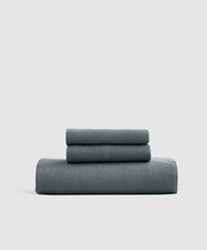 Quince European Linen Fitted Sheet Set King Ocean Blue 3 Piece NEW