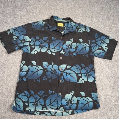 Tommy Bahama Hibiscus Floral Ombre Silk Hawaiian Button Up Shirt Loop Collar Lg