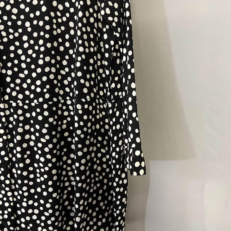 Vestido Joules Talla 18 Midi Genevieve Negro Blanco Estampado Mangas Largas Botón Foto 4 de 4