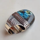 Ancient Vintage Victorian Sterling Silver Ring Labradorite Stone - Size 9