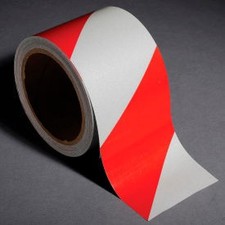 INCOM Safety Tape Reflective Striped Red/White 3""W x 30'L 1 Roll Top Tape And