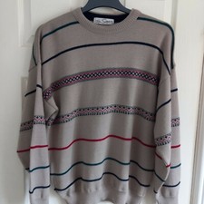 Vintage Tom Sayers Jumper Size Medium Beige stripe knit retro