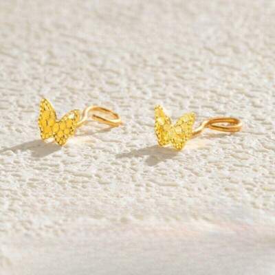 Pure 999 24K Yellow Gold Women Lucky Mini Butterfly Stud Earrings 0.5-0.6g