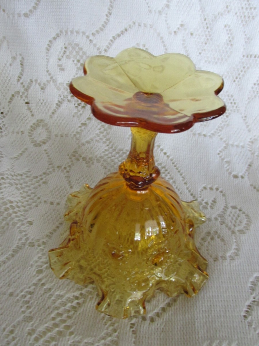 Fenton フェントン アンベリーナ キャベツ ローズ コンポート Vintage Fenton Amber Cabbage Rose Footed Comport Ruffled Edge Vase