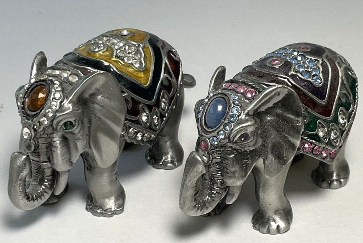 Enameled & Crystal Grey Elephant Trinket Box Enameled & Crystal Grey Elephant Trinket Box
