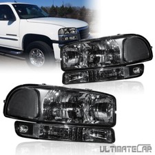 Pair Headlights Smoke Lens Clear Corner Lamps For 1999-07 Gmc Sierra 1500 Yukon