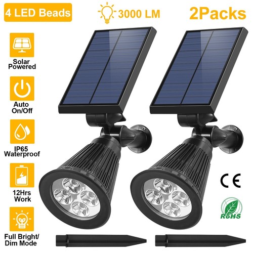 New 2-Pack Solar Spotlights, Dusk to Dawn Outdoor Light, Waterproof - Picture 2 of 5