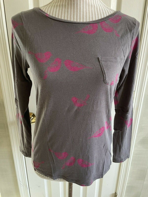 Boden Gray Pink Bird Knit Top Shirt Size UK 6 US 2