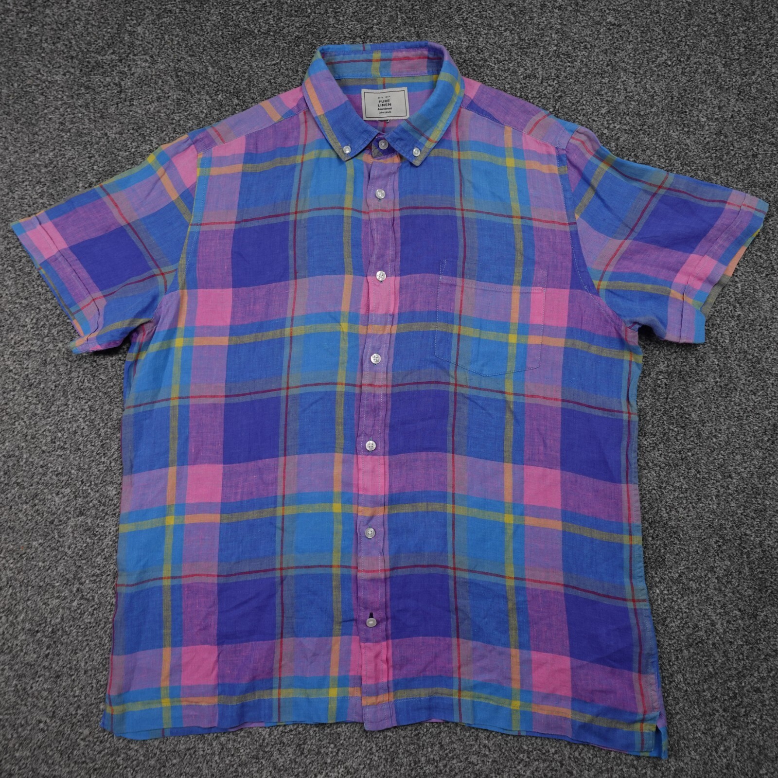 John Lewis Linen Shirt Mens Size Large Check Button Up Summer Button Down