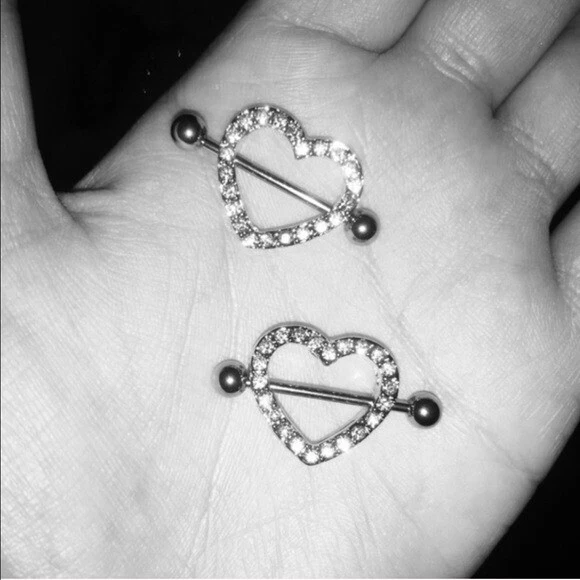 Nuevo Lujo Corazón Doble Capa Estrás Sexy Piercing Barras de Pezón Cuerpo Joyería Foto 3 de 4