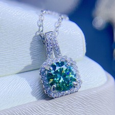 Collana donna pendenti gemme moissanite blu verde arcobaleno taglio tondo 8 mm nuova