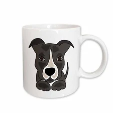 3dRose Funny Grey Pitbull Puppy Dog Cartoon Mug