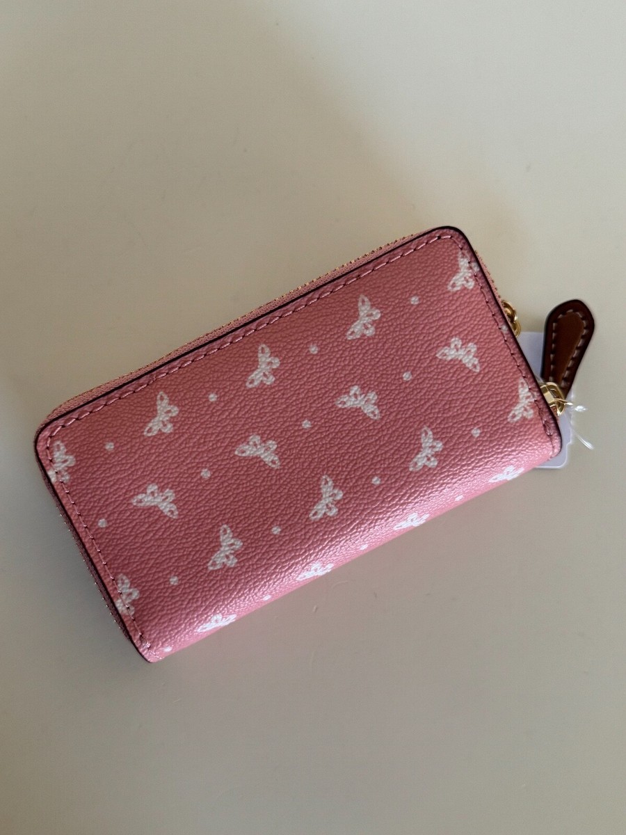 Coach Double Zip Coin Case In Butterfly Dot Print Blush