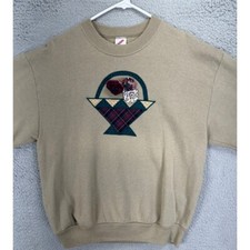 VINTAGE Jerzees Sweater Womens Medium Tan Crew Neck Pullover Casual Made In USA