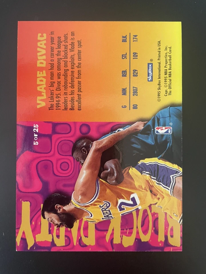 Vlade Divac Authentic Autograph 1995 Skybox Block Party RARE Card#5.NBA All-Star - Image 2 of 2