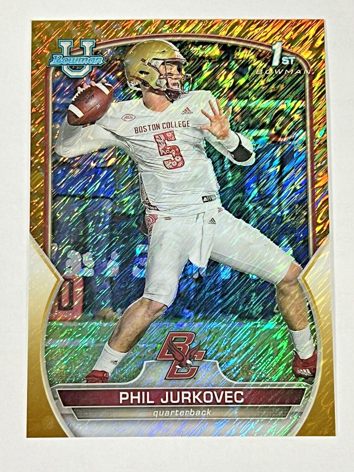 2022 Bowman University Chrome Gold Shimmer Refractor #d 09/50 #35 Phil Jurkovec