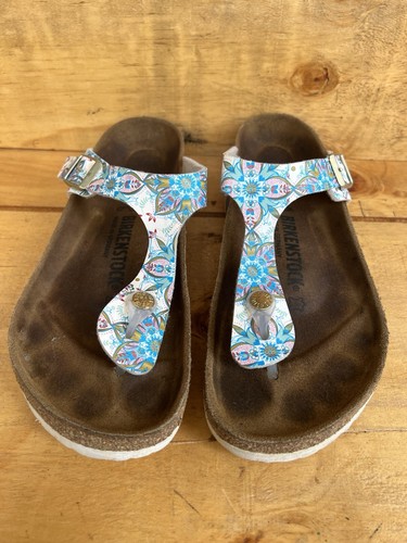 Birkenstock GIZEH Boho Flowers White Sandal Regular Size US 8-8.5/ EU 39 - Picture 2 of 12