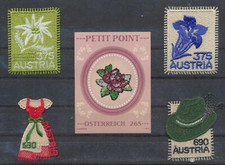 Austria - 5 embroidered stamps - Enzian and Edelweiss - MNH