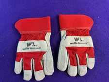 Wells Lamont White Mule Leather Palm Work Gloves red