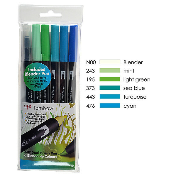 ** NEW Tombow Dual Brush Pen Ocean Set (6-Pack)