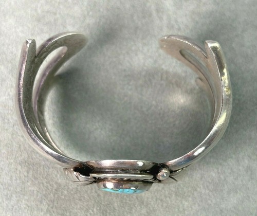 Classic Sandcast Tufa Cast Bracelet Turquoise & Sterling Silver 92.9 gram Navajo - Picture 9 of 9