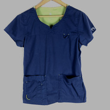 MC Scrub Shirt Women S Blue Stretch V Neck Utility Pocket Medical Dental Uniform