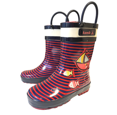 Kamik Kids Rain/Snow Boots Waterproof Printed Rubber boots with Handles;  Fishing