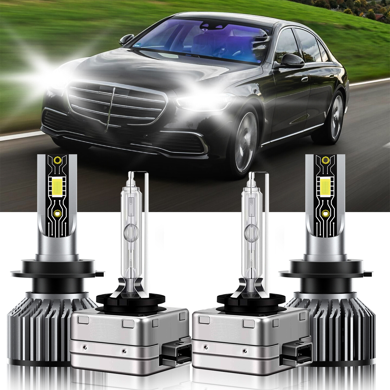 For Mercedes-Benz S500 2007-2016 LED HID Headlight Hi Low Bulbs H7 D1S 6500K