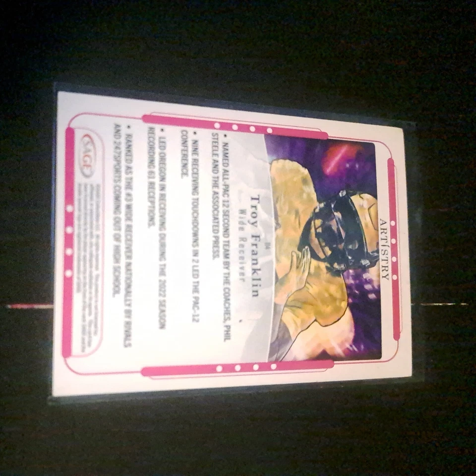 Troy Franklin 2023 SAGE Artistry Football #114 Card - Image 2 of 2