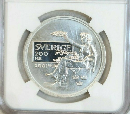 2001 SWEDEN SILVER 200 KRONOR NOBEL PRIZE 100TH ANNIV NGC PF 70 ULTRA CAMEO - Picture 2 of 4