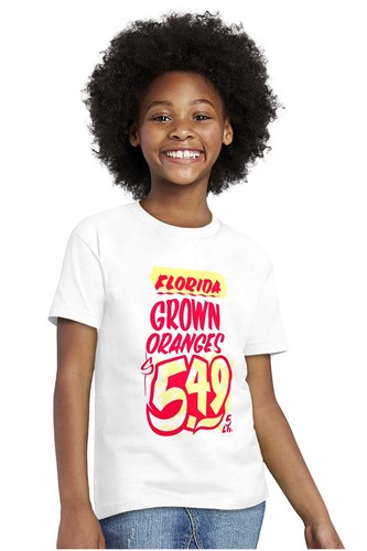 Retro Florida Grown Oranges Supermarket Food Youth Crewneck T Shirts Boy or Girl - Picture 5 of 7