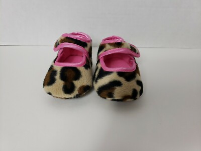 Baby Bella Maya Leopard Print Pink Baby Crib Shoes 0-6 Months (Pre-owned)