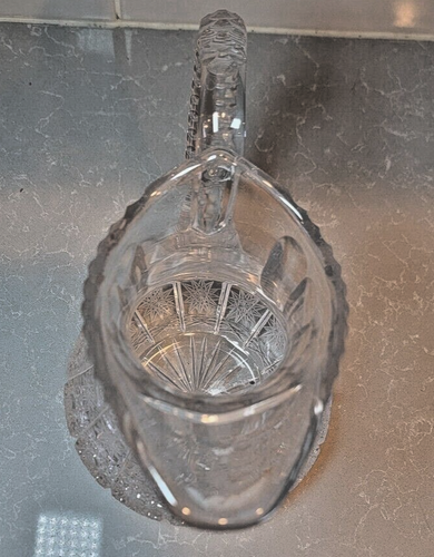 VTG Jahami Bohemian Lead Crystal Art Glass MCM Pitcher Clear Cut Hand Cut - Picture 7 of 10
