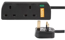 pro elec 2 Gang Surge Protected Extension Lead, 3m, Black