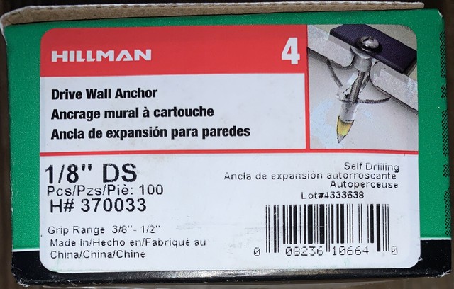 Hillman 1/8” DS Self Drilling Drive Wall Anchor Qty 100 | eBay
